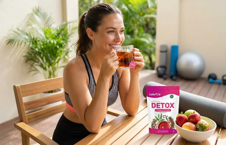 Woman enjoying a cup of LuluTox tea